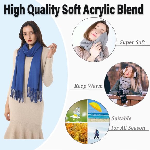 🆕 Women Blue Scarf Pashmina Shawl Evening Dress Wedding Winter Warm Large Wrap - Picture 2 of 7